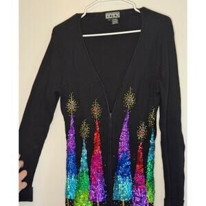 Vintage Collective Works of Berek Christmas Tree Cardigan Sweater Women's Large